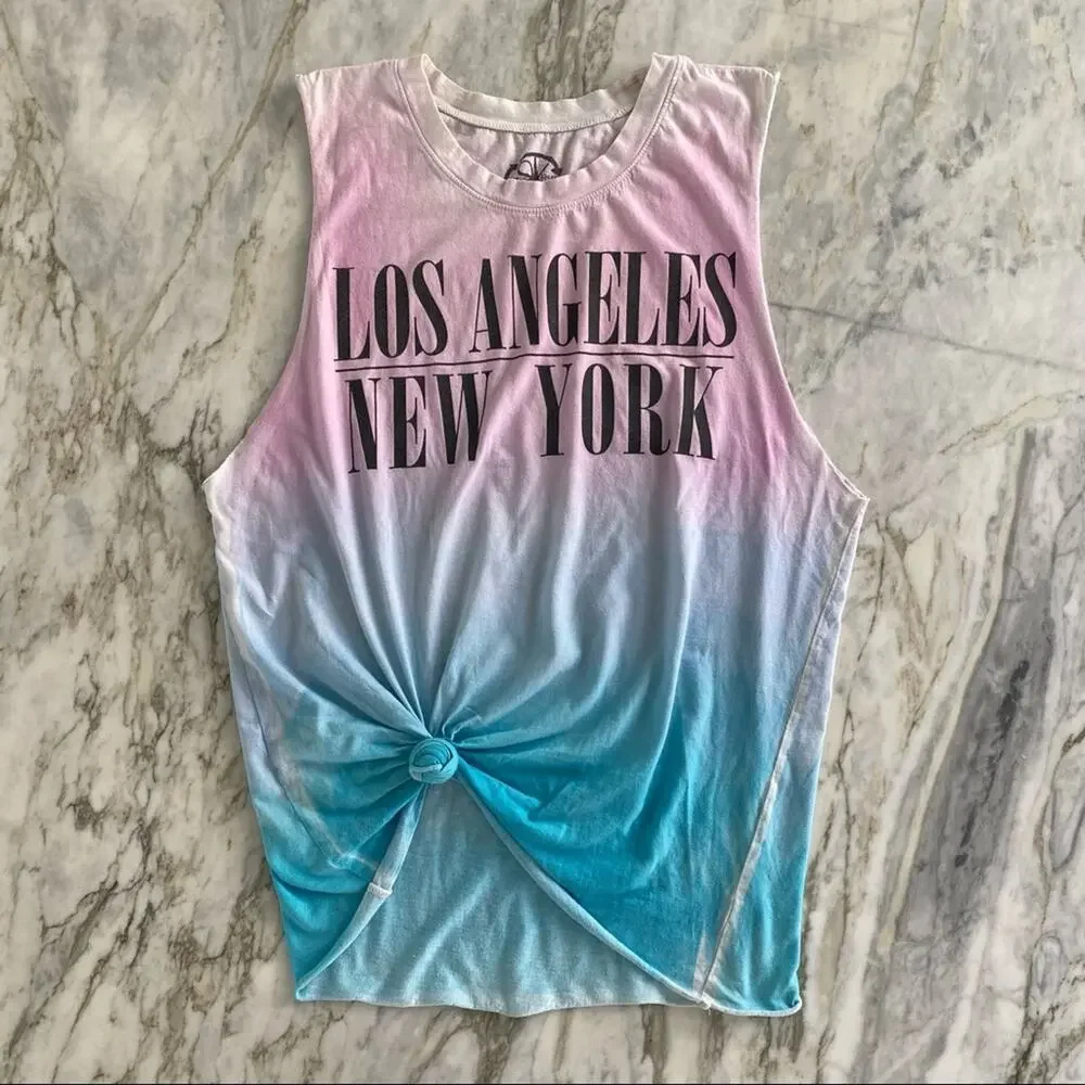 LA-NY RECYCLED KARMA NYC LA Ombré Sleeveless Muscle Graphic Tunic Tee Large